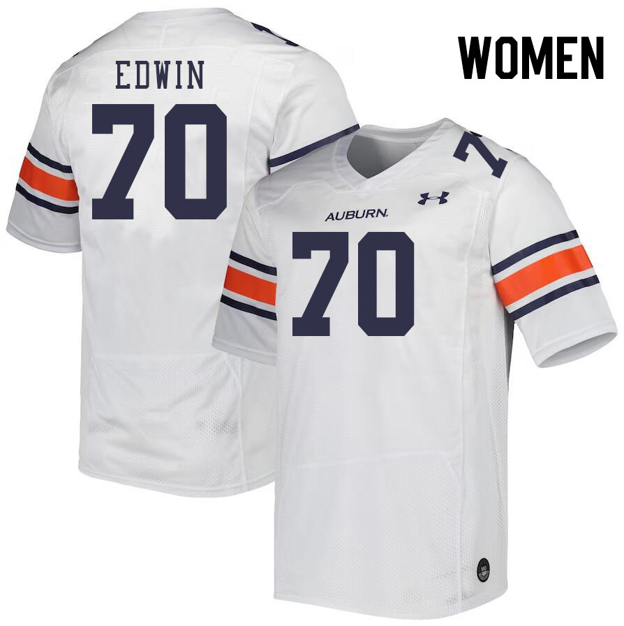 Women #70 Favour Edwin Auburn Tigers College Football Jerseys Stitched-White